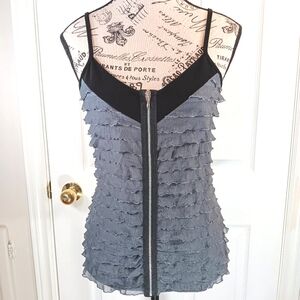 NWT Ricki's Sleeveless Top Blouse Ruffled Gray Black Women's Size S